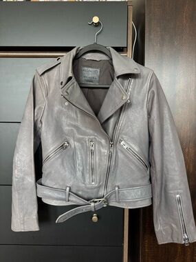 All Saints Balfern grey biker leather jacket